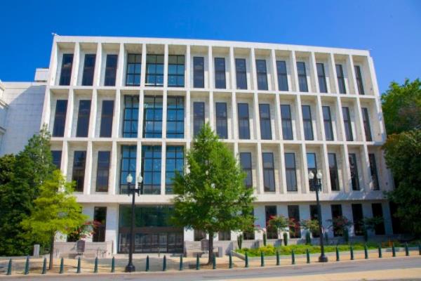 The Philip A. Hart Senate Office Building is located on 2nd Street NE between Co<em></em>nstitution Avenue NE and C Street NE in Washington, D.C., USA. Opened in 1982, the structure is named for Philip Hart, who served 18 years as a senator from Michigan. The architect was John Carl Warnecke, the design is Modernist, and the building is clad in white marble.